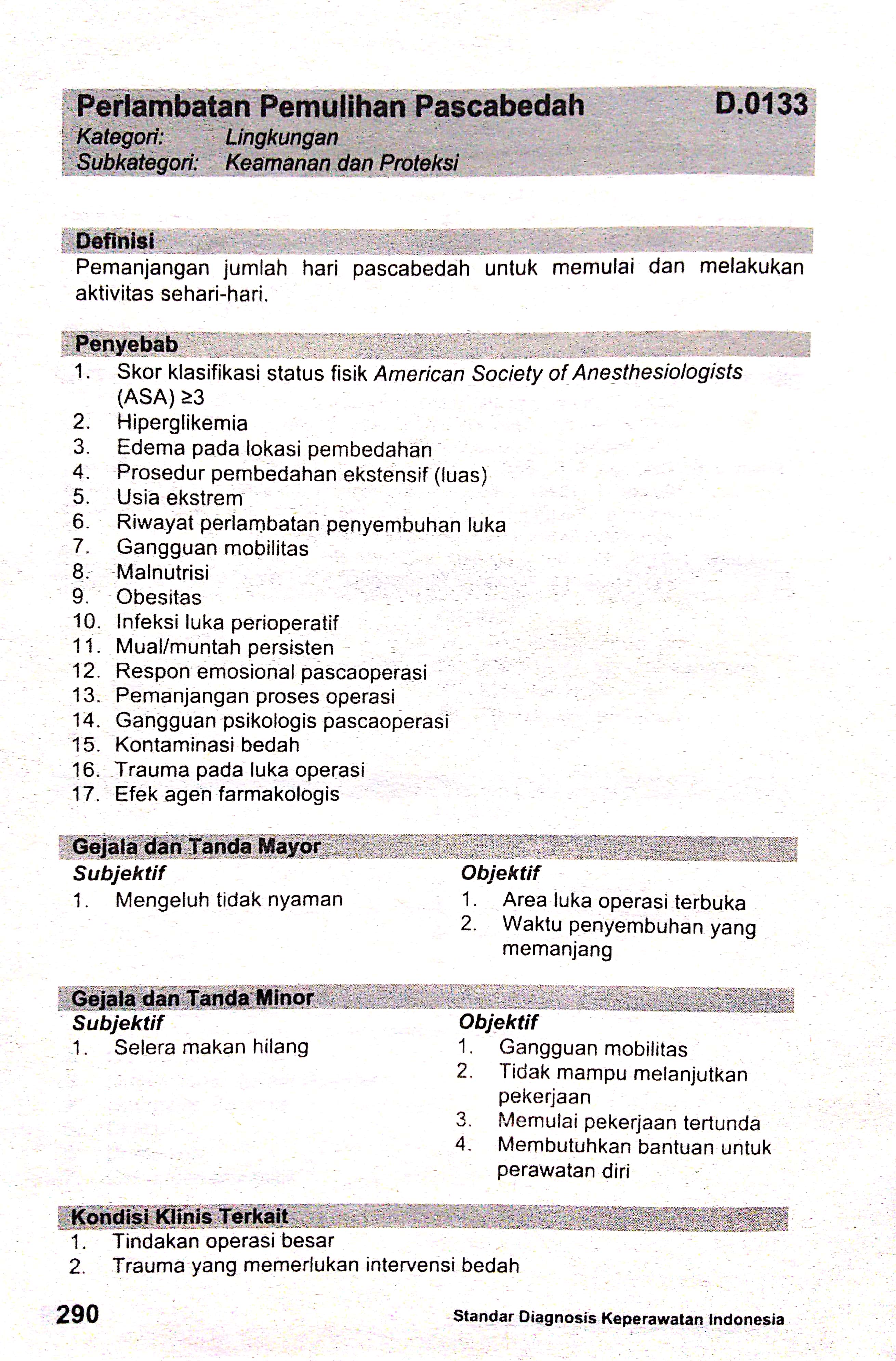 D.0133 Perlambatan Pemulihan Pasca Bedah – SDKI – Standart Diagnosis ...